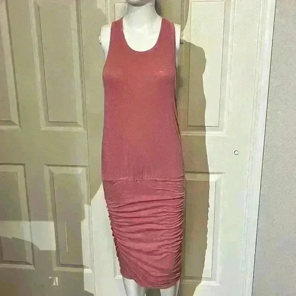 Anthropologie Sundry Womens Ruched Sides Pink Dress Racerback Size 1/S 4-6 - Picture 1 of 13